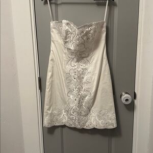 White house black market White Strapless Dress with Lace and beaded Detail